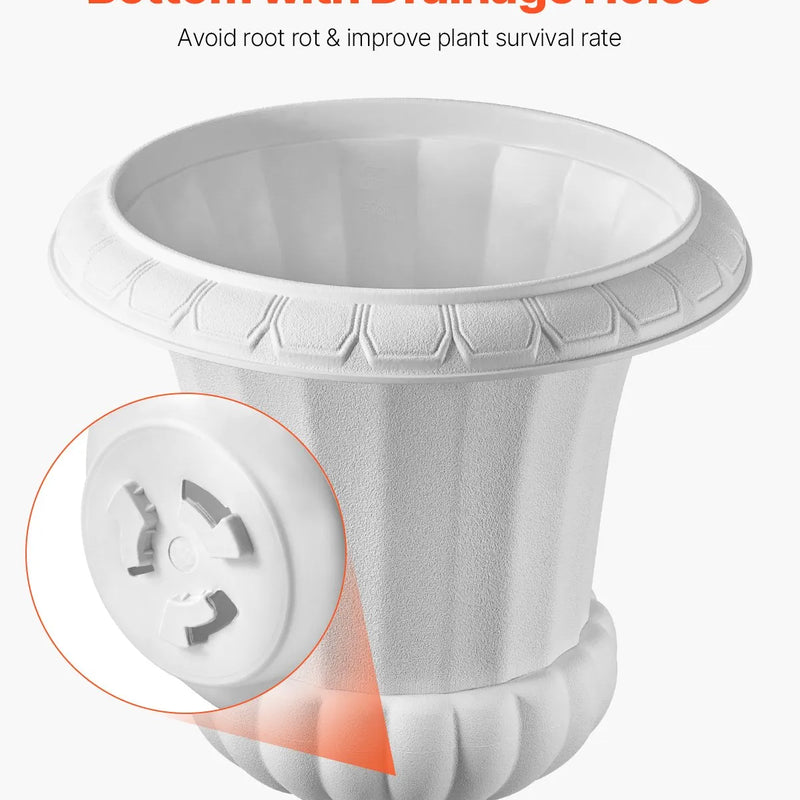 Plastmasas puķu podi, 40 × 67 см, 2 габ., balti, klasiskie ziedu podi iekštelpām un āra dekoram, piemēroti terasei, balkonam, dārzam, mājai, kāzām un pasākumiem