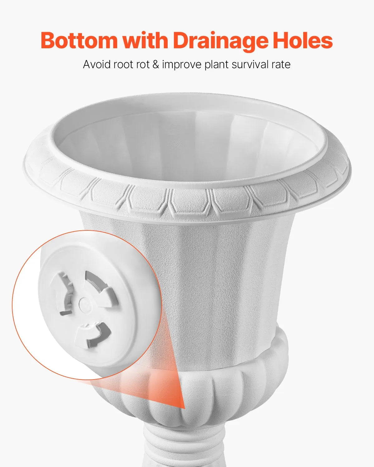 VEVOR Plastic Urn-Style Flower Pots 40 × 67 cm, 2 pcs, Classic White Flower Pots for Indoor and Outdoor, Decorative Pots for Garden, Balcony, Terrace, Home Entrance, Weddings and Events