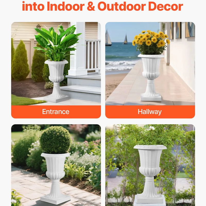 Plastmasas puķu podi, 40 × 67 см, 2 габ., balti, klasiskie ziedu podi iekštelpām un āra dekoram, piemēroti terasei, balkonam, dārzam, mājai, kāzām un pasākumiem