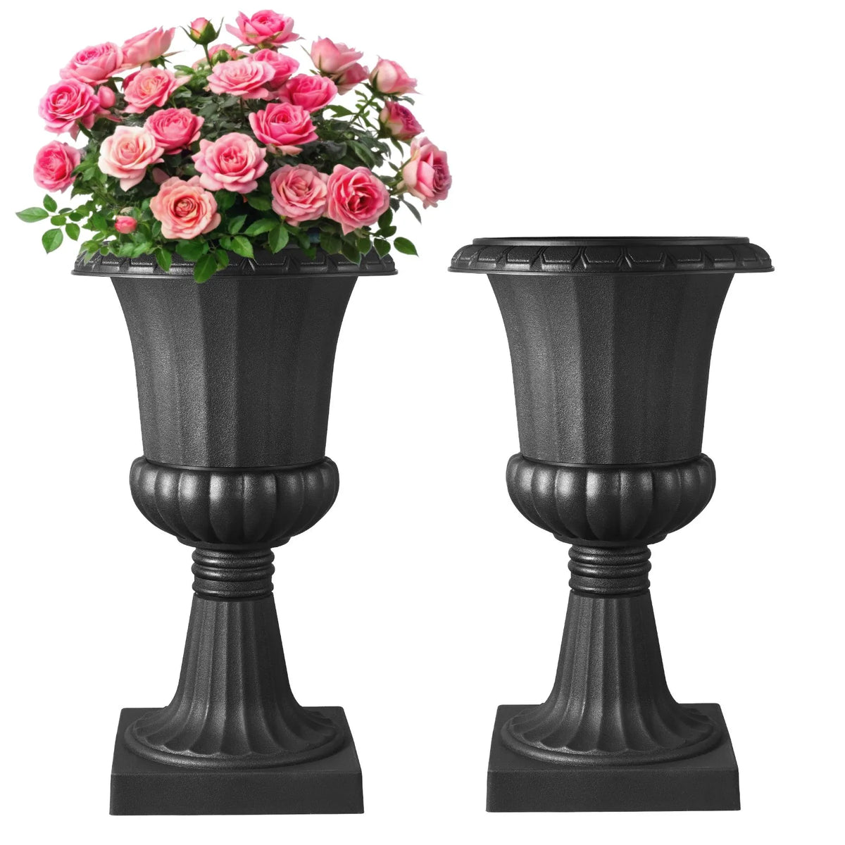 VEVOR Plastic Urn-Style Flower Pots 40 × 67 cm, 2 pcs, Classic Black Flower Pots for Indoor and Outdoor, Decorative Pots for Garden, Balcony, Terrace, Home Entrance, Weddings and Events