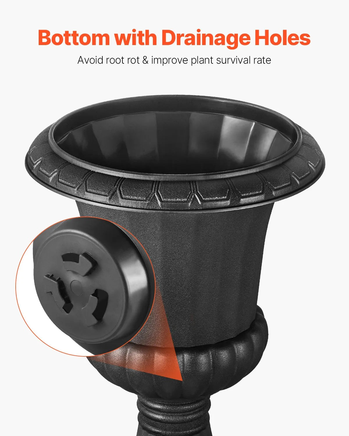 VEVOR Plastic Urn-Style Flower Pots 40 × 67 cm, 2 pcs, Classic Black Flower Pots for Indoor and Outdoor, Decorative Pots for Garden, Balcony, Terrace, Home Entrance, Weddings and Events