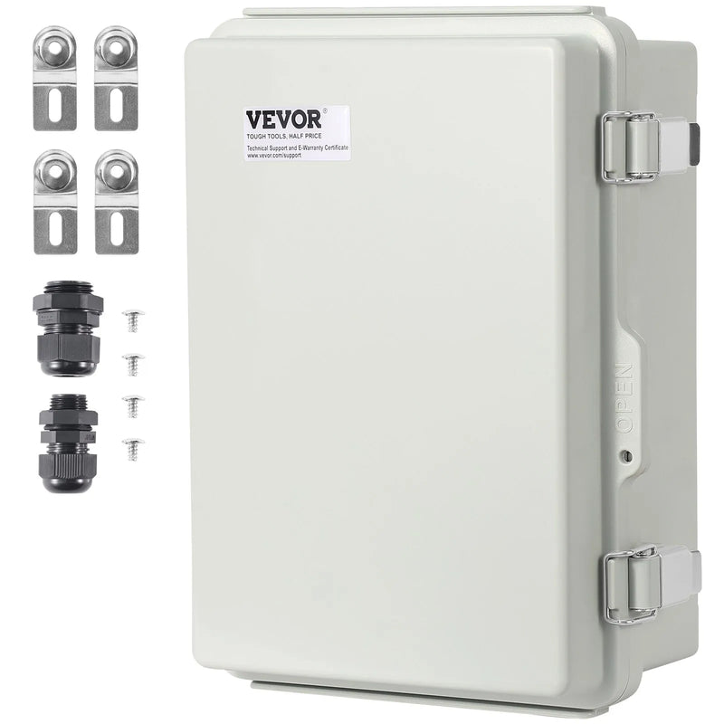 VEVOR āra elektrības sadales kārba 430 × 330 × 180 mm, ABS plastmasas elektriskā aizsargkārba ar eņģu vāku un nerūsējošā tērauda aizdari, IP67 putekļu un ūdensizturīga, paredzēta āra elektroinstalācijas projektiem - ZEMLETES.LV