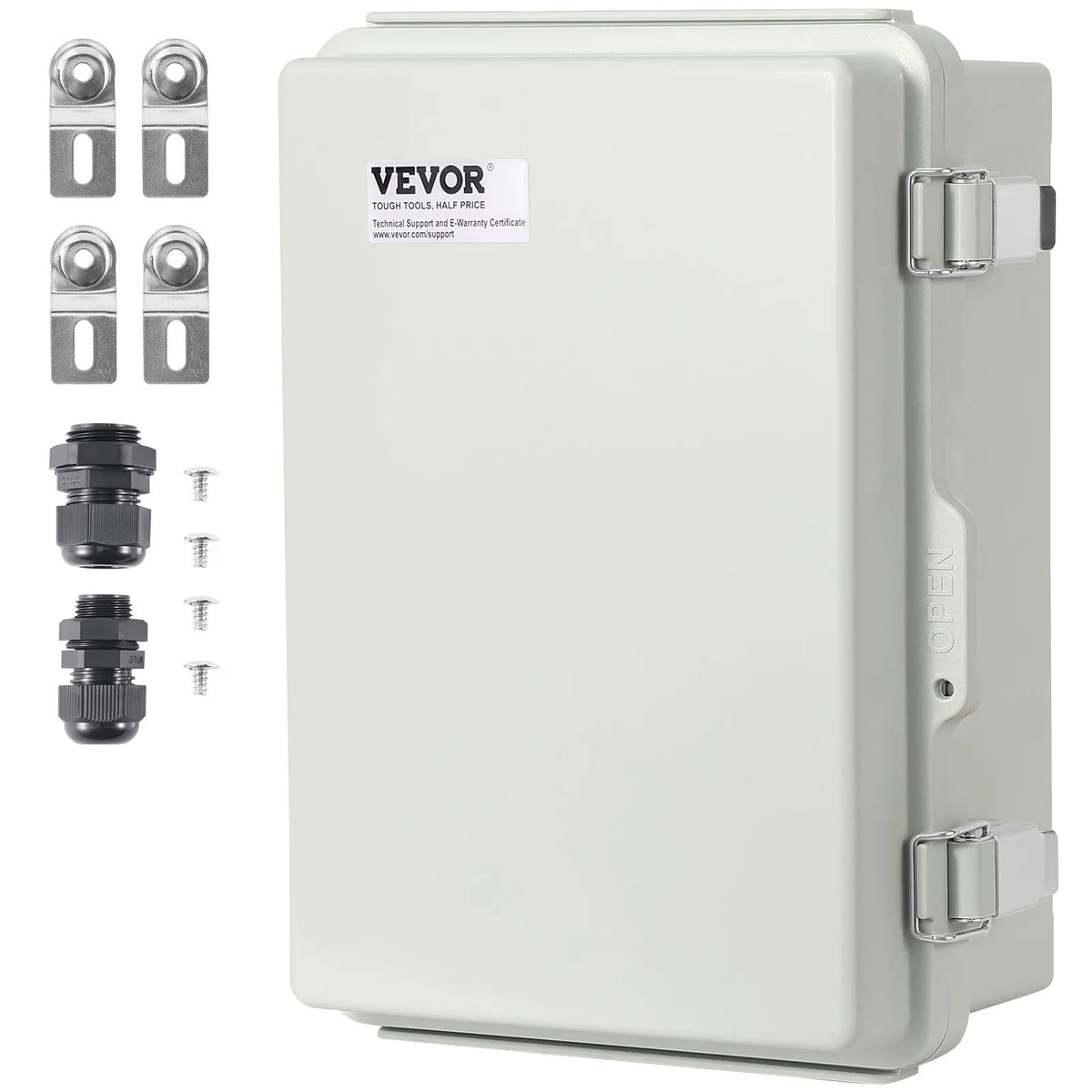VEVOR āra elektrības sadales kārba 430 × 330 × 180 mm, ABS plastmasas elektriskā aizsargkārba ar eņģu vāku un nerūsējošā tērauda aizdari, IP67 putekļu un ūdensizturīga, paredzēta āra elektroinstalācijas projektiem - ZEMLETES.LV