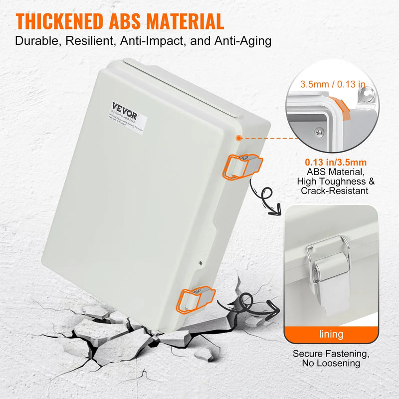 VEVOR āra elektrības sadales kārba 430 × 330 × 180 mm, ABS plastmasas elektriskā aizsargkārba ar eņģu vāku un nerūsējošā tērauda aizdari, IP67 putekļu un ūdensizturīga, paredzēta āra elektroinstalācijas projektiem - ZEMLETES.LV
