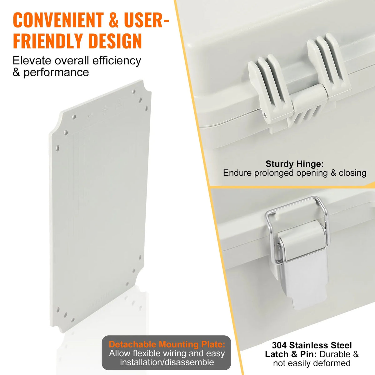 VEVOR āra elektrības sadales kārba 430 × 330 × 180 mm, ABS plastmasas elektriskā aizsargkārba ar eņģu vāku un nerūsējošā tērauda aizdari, IP67 putekļu un ūdensizturīga, paredzēta āra elektroinstalācijas projektiem - ZEMLETES.LV