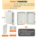 VEVOR āra elektrības sadales kārba 430 × 330 × 180 mm, ABS plastmasas elektriskā aizsargkārba ar eņģu vāku un nerūsējošā tērauda aizdari, IP67 putekļu un ūdensizturīga, paredzēta āra elektroinstalācijas projektiem - ZEMLETES.LV