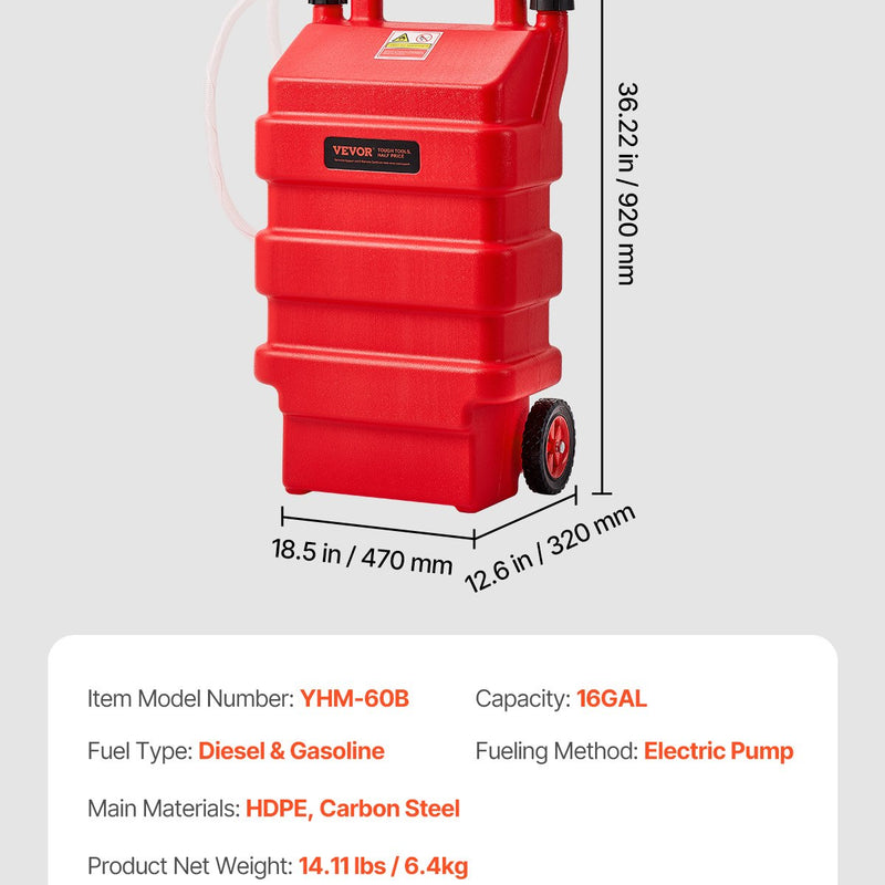 VEVOR 61 litru VEVOR degvielas konteiners ar 12 V elektrisko pārsūknēšanas sūkni