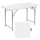 Saliekamais galds, 122 cm, izturīgs pārnēsājams plastmasas taisnstūra galds ar regulējamu augstumu un rokturi, piemērots lietošanai telpās un ārā – svinībām, ēdienreizēm, piknikiem, kempingam, balts