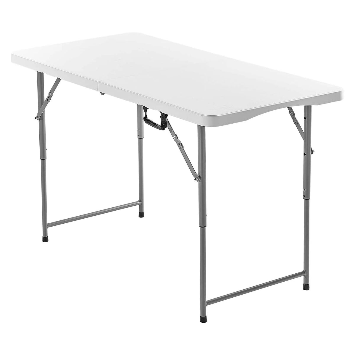 Folding Table, 122 cm, Durable Portable Plastic Rectangular Table with Adjustable Height and Handle, Suitable for Indoor and Outdoor Use – Parties, Dining, Picnics, Camping, White
