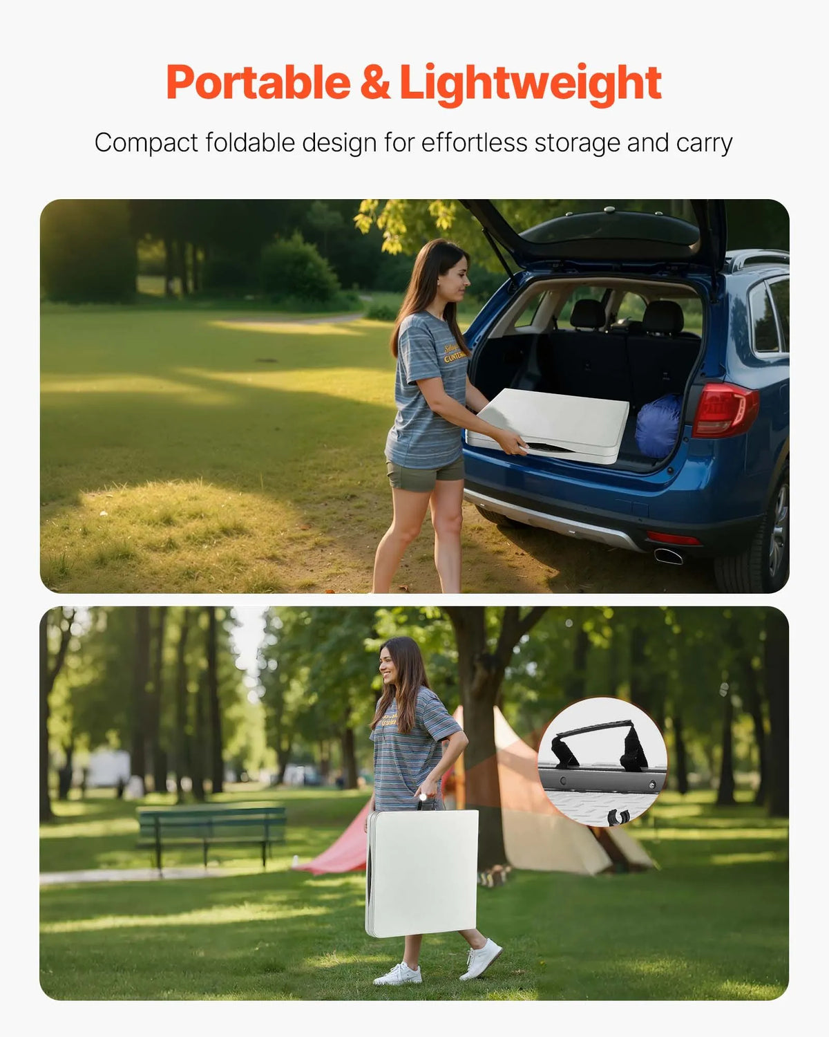 Folding Table, 122 cm, Durable Portable Plastic Rectangular Table with Adjustable Height and Handle, Suitable for Indoor and Outdoor Use – Parties, Dining, Picnics, Camping, White