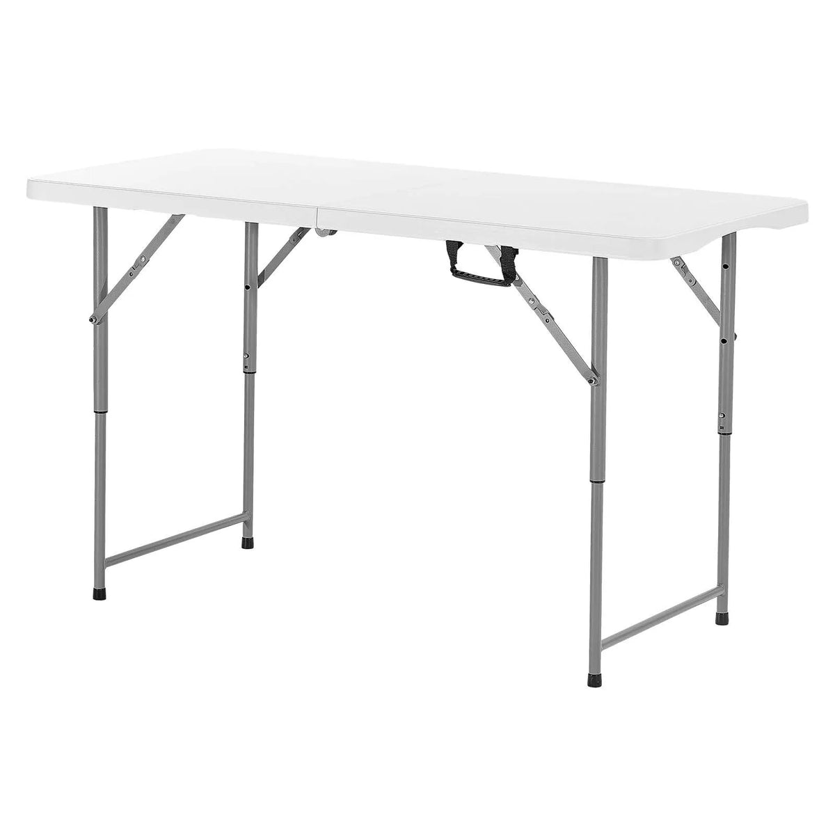 Folding Table, 122 cm, Durable Portable Plastic Rectangular Table with Adjustable Height and Handle, Suitable for Indoor and Outdoor Use – Parties, Dining, Picnics, Camping, White