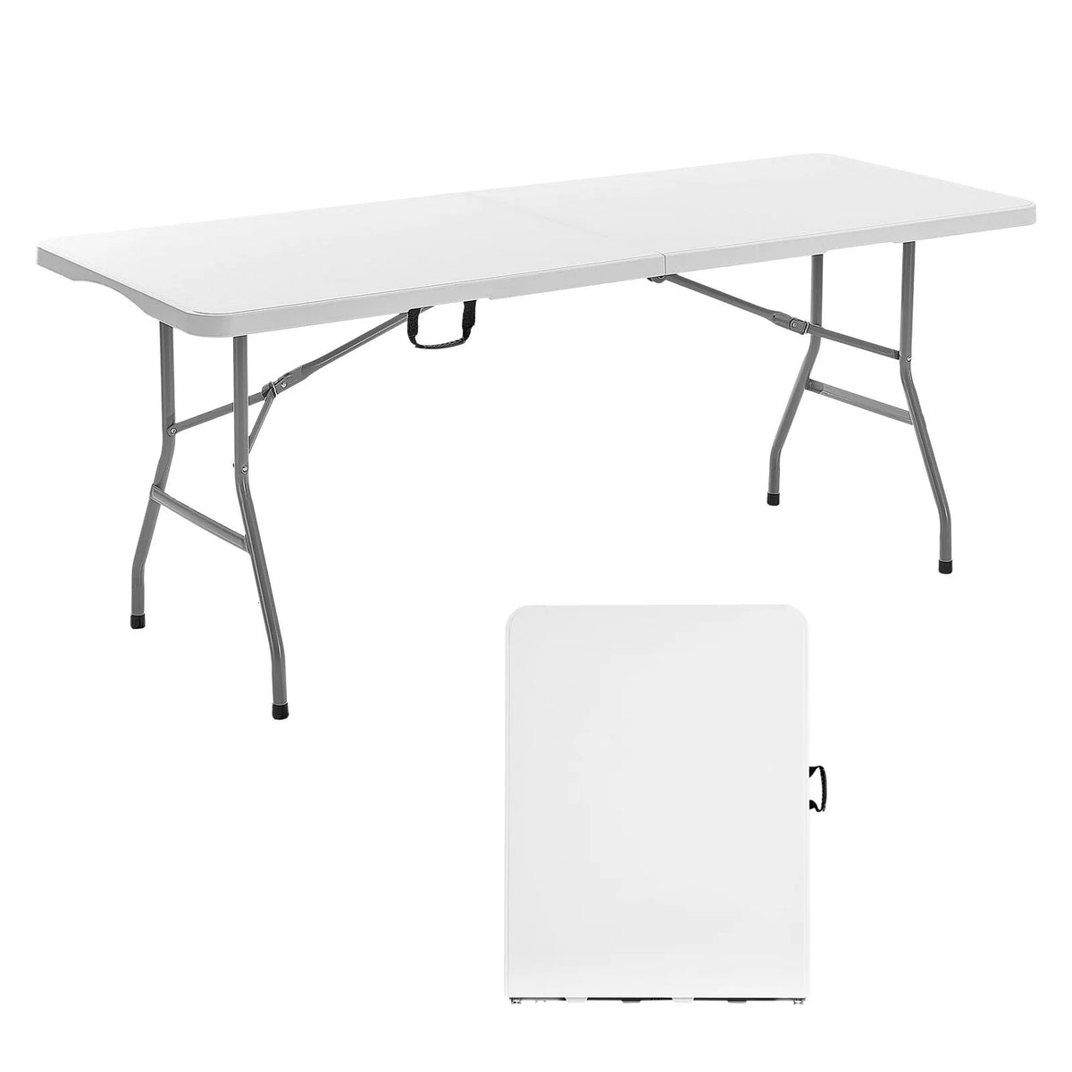 Folding Table, 183 cm, Durable Portable Plastic Rectangular Table with Handle, Indoor and Outdoor Use – Parties, Dining, Weddings, Events, Picnics, Camping, White