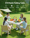 Saliekamais galds, 183 cm, izturīgs pārnēsājams plastmasas taisnstūra galds ar rokturi, piemērots lietošanai telpās un ārā – svinībām, ēdienreizēm, kāzām, pasākumiem, piknikiem, kempingam, balts