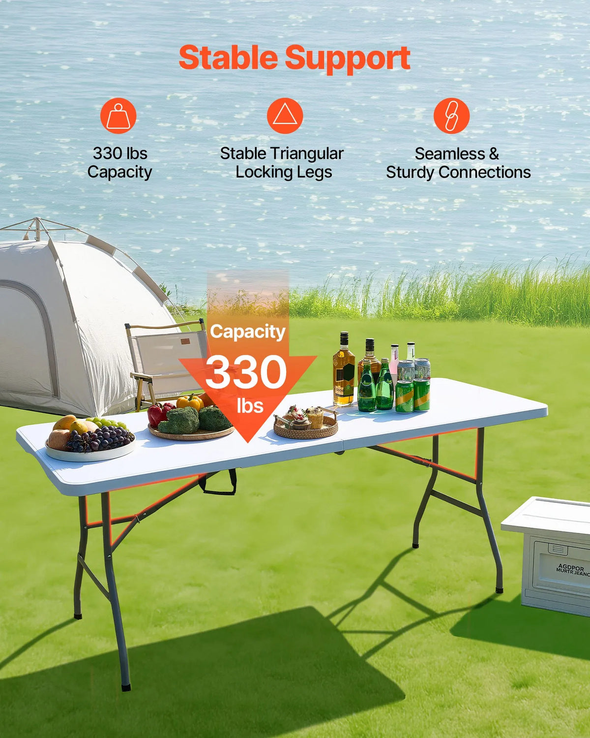 Folding Table, 183 cm, Durable Portable Plastic Rectangular Table with Handle, Indoor and Outdoor Use – Parties, Dining, Weddings, Events, Picnics, Camping, White