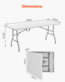 Saliekamais galds, 183 cm, izturīgs pārnēsājams plastmasas taisnstūra galds ar rokturi, piemērots lietošanai telpās un ārā – svinībām, ēdienreizēm, kāzām, pasākumiem, piknikiem, kempingam, balts
