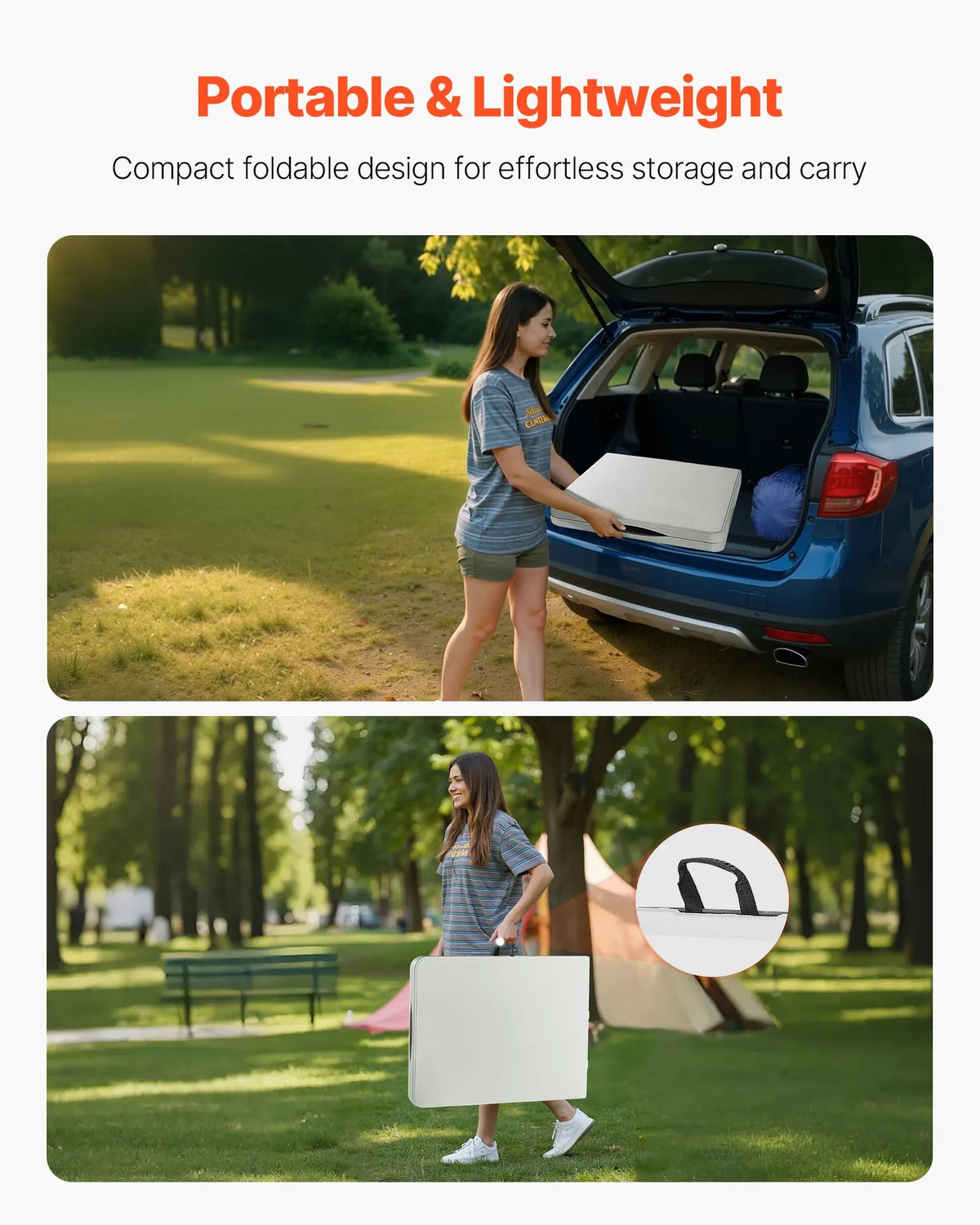 Folding Table, 183 cm, Durable Portable Plastic Rectangular Table with Handle, Indoor and Outdoor Use – Parties, Dining, Weddings, Events, Picnics, Camping, White
