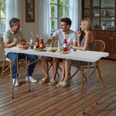 Saliekamais galds, 183 cm, izturīgs pārnēsājams plastmasas taisnstūra galds ar rokturi, piemērots lietošanai telpās un ārā – svinībām, ēdienreizēm, kāzām, pasākumiem, piknikiem, kempingam, balts