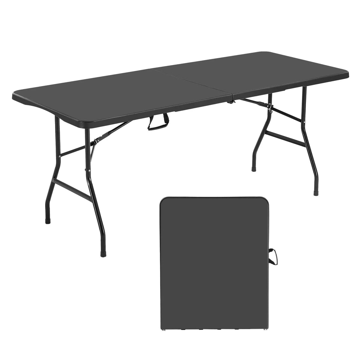 VEVOR Folding Table, 183 cm, Durable Portable Plastic Rectangular Table with Handle, Suitable for Indoor and Outdoor Use – Parties, Dining, Weddings, Events, Picnics, Camping, Black