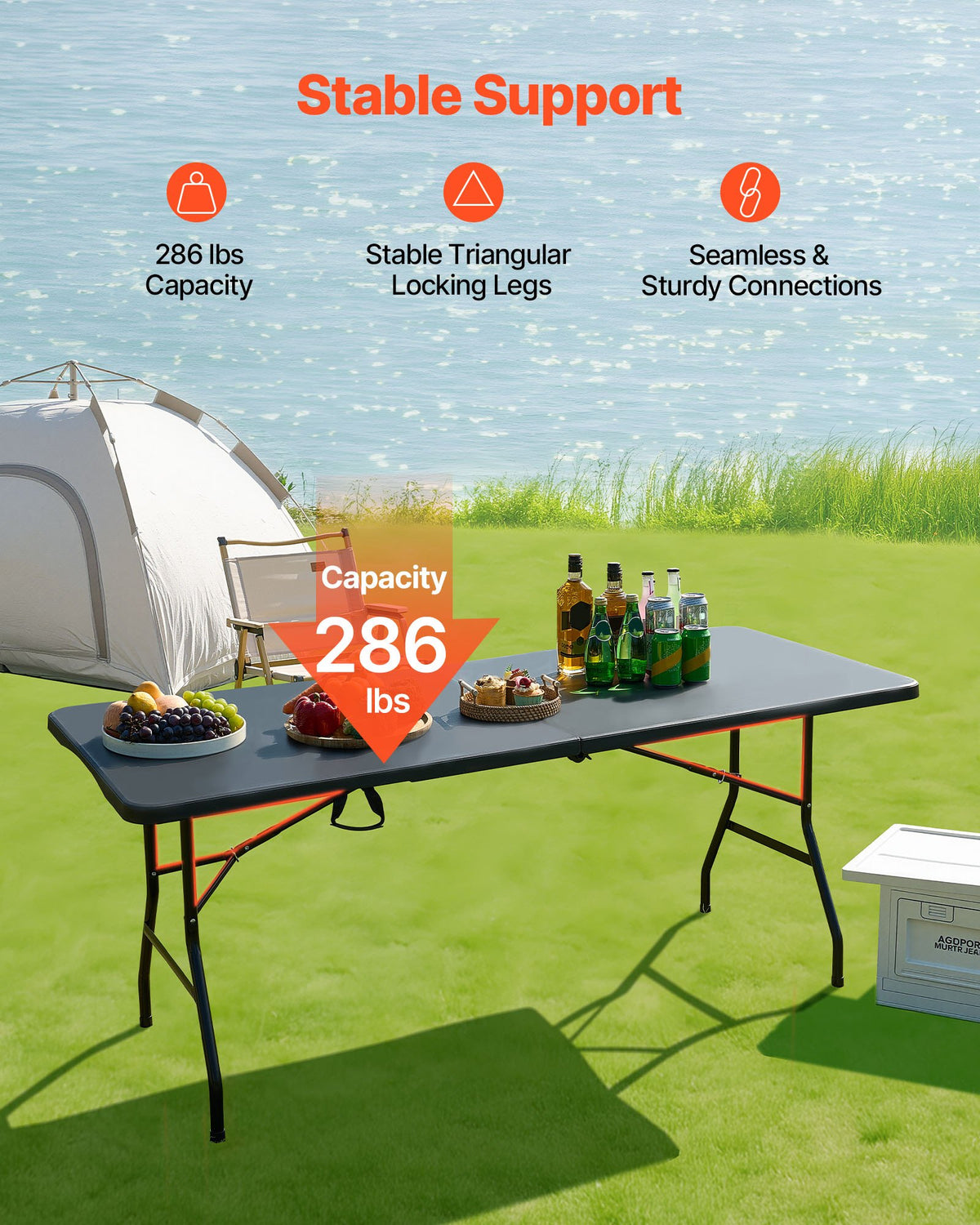 VEVOR Folding Table, 183 cm, Durable Portable Plastic Rectangular Table with Handle, Suitable for Indoor and Outdoor Use – Parties, Dining, Weddings, Events, Picnics, Camping, Black