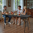 Saliekamais galds, 183 cm, izturīgs pārnēsājams plastmasas taisnstūra galds ar rokturi, piemērots lietošanai telpās un ārā – svinībām, ēdienreizēm, kāzām, pasākumiem, piknikiem, kempingam, melns