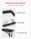 VEVOR salokāms plastmasas sols 183 cm, pārnēsājams HDPE āra sols piknikam, dārzam un pasākumiem, komplekts 2 gab., 2 pārnēsāšanas somas, melns