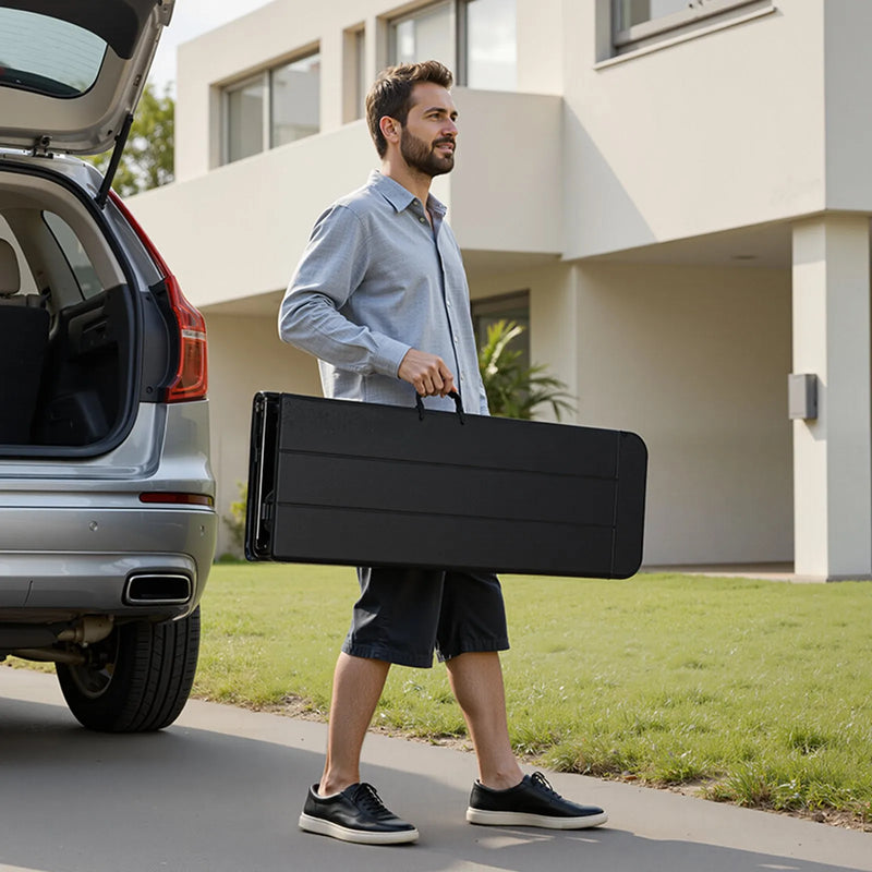 VEVOR salokāms plastmasas sols 183 cm, pārnēsājams HDPE āra sols piknikam, dārzam un pasākumiem, komplekts 2 gab., 2 pārnēsāšanas somas, melns