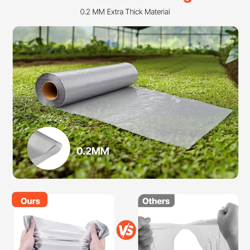 VEVOR 0,2 mm plastmasas plēve, 1,98 x 50 m pagrīdes tvaika barjera, izturīgs dārza polietilēna plēves rullis, daudzfunkcionāla būvniecības plēve, krāsošanas aizsargplēve saimniecībai, pelēka - ZEMLETES.LV