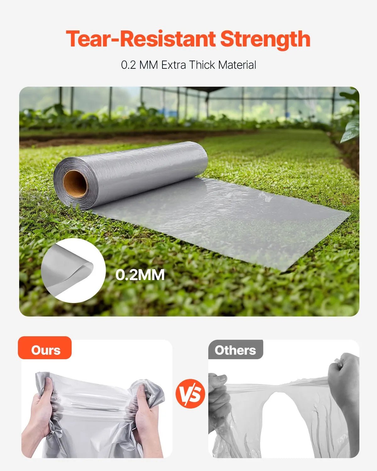 VEVOR 0,2 mm plastmasas plēve, 1,98 x 50 m pagrīdes tvaika barjera, izturīgs dārza polietilēna plēves rullis, daudzfunkcionāla būvniecības plēve, krāsošanas aizsargplēve saimniecībai, pelēka - ZEMLETES.LV