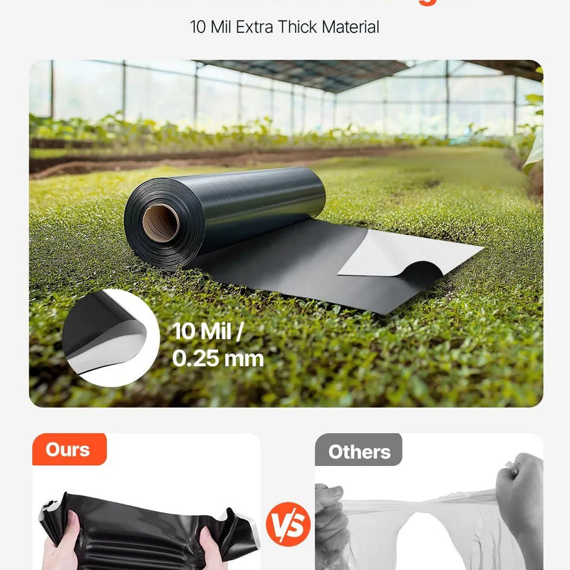 VEVOR 0,25 mm bieza plastmasas plēve 3 x 19,8 m, smaga tipa plastmasas plēves rullis, krāsošanas aizsargpārklājs un tvaika barjera pamatu pārsegumiem, melnbalta abpusēja, daudzfunkcionāla - ZEMLETES.LV