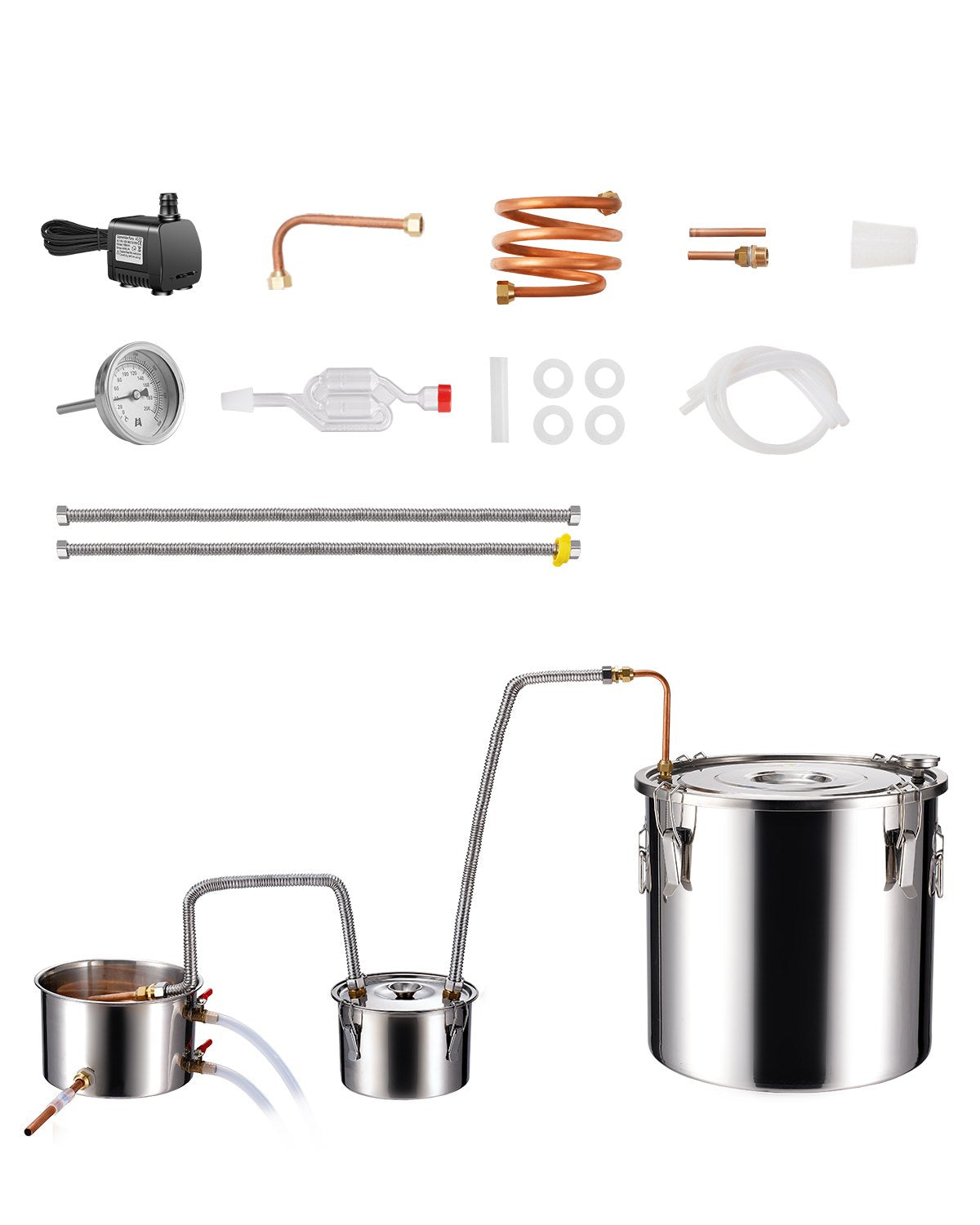 VEVOR Distillation Apparatus 50 l with Dual Condensers, Thermometer and Circulation Pump