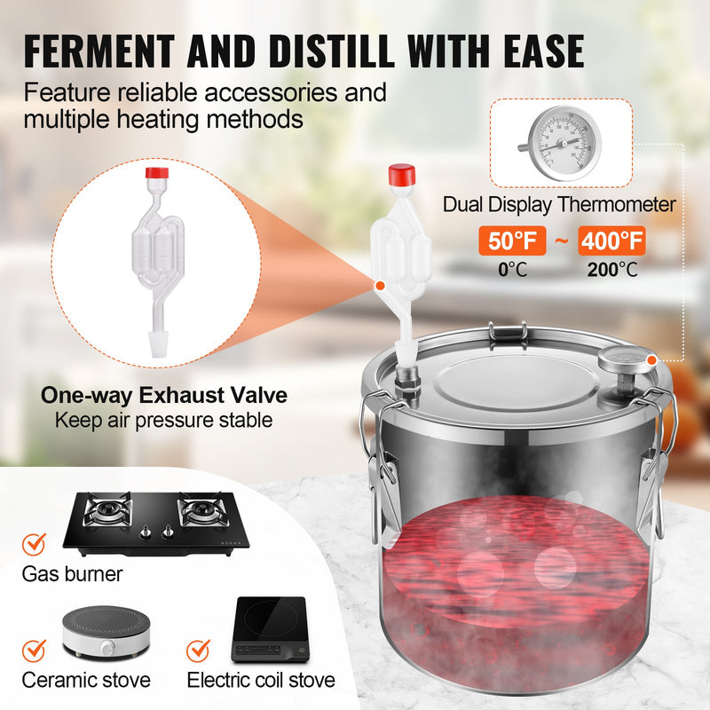 11.4L nerūsējošā tērauda destilācijas aparāts ar iebūvētu termometru uz vāka un ūdens cirkulācijas sūkni, piemērots alkohola destilācijai