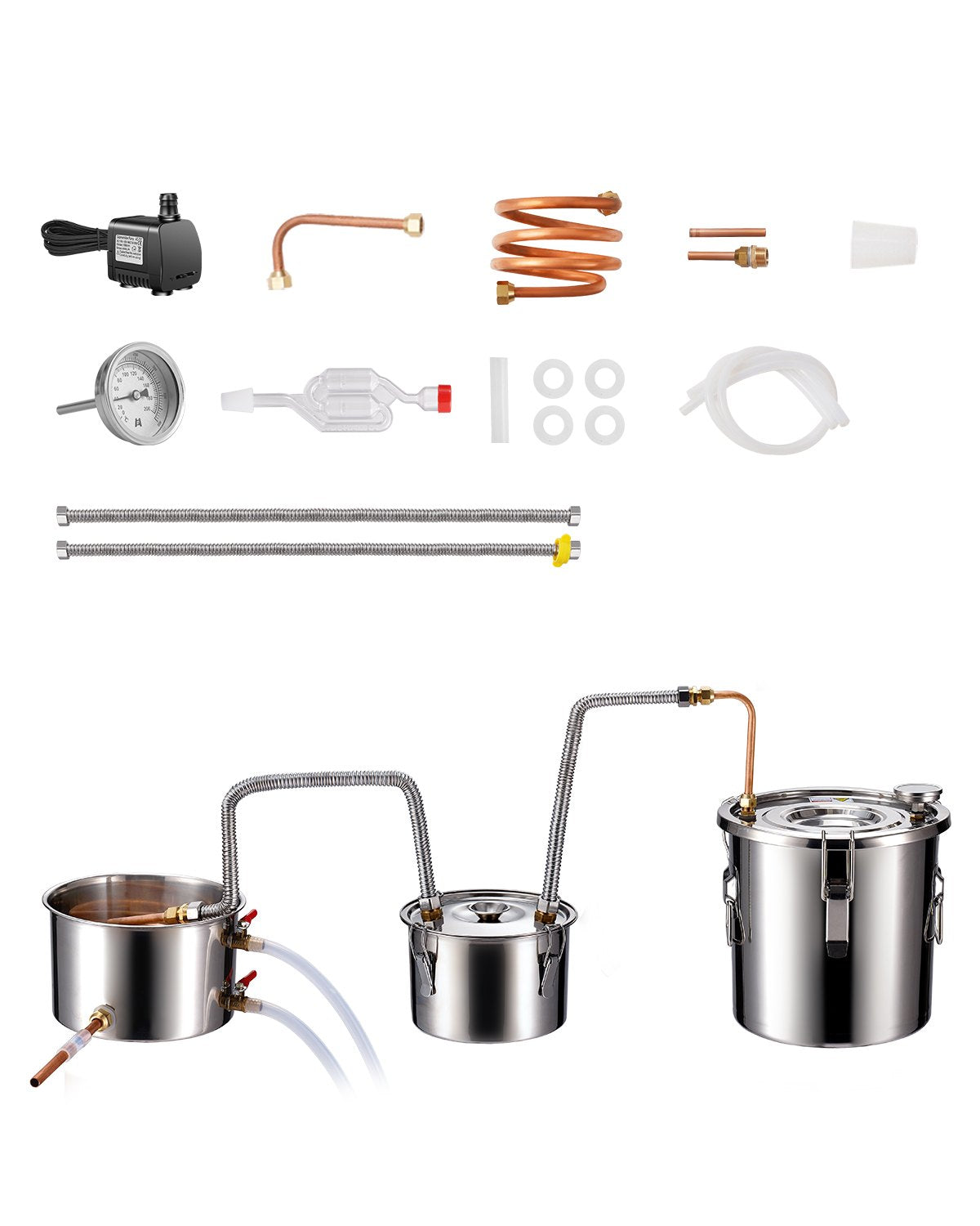 VEVOR Distillation Apparatus 11.4 l with Dual Condensers, Thermometer and 8 W Pump