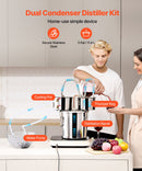 11.4L divu kondensatoru destilācijas aparāts ar iebūvētu termometru uz vāka un 8W ūdens cirkulācijas sūkni, šo iekārtu var izmantot augļu vīnu, brendija, degvīna, viskija, etanola, ūdens un ēterisko eļļu destilācijai.
