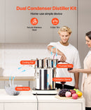 19L divu kondensatoru nerūsējošā tērauda destilācijas aparāts ar iebūvētu termometru uz vāka un ūdens cirkulācijas sūkni, piemērots alkohola destilācijai