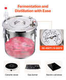 30L destilācijas aparāts ar iebūvētu termometru uz vāka un 8W ūdens cirkulācijas sūkni, šo iekārtu var izmantot augļu vīnu, brendija, degvīna, viskija, etanola, ūdens un ēterisko eļļu destilācijai.