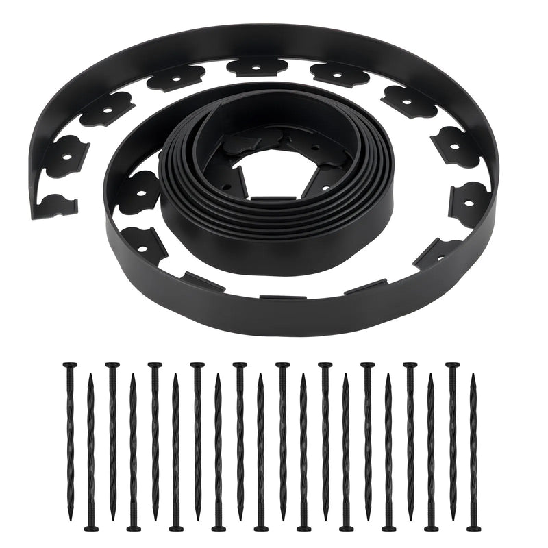 VEVOR plastmasas dārza apmale 600 x 5 cm ar 120 stiprinājuma tapām, elastīga zāliena apmales lenta bez rakšanas, UV izturīga mini apmale puķu dobēm, celiņiem, pagalmam un bruģim - ZEMLETES.LV