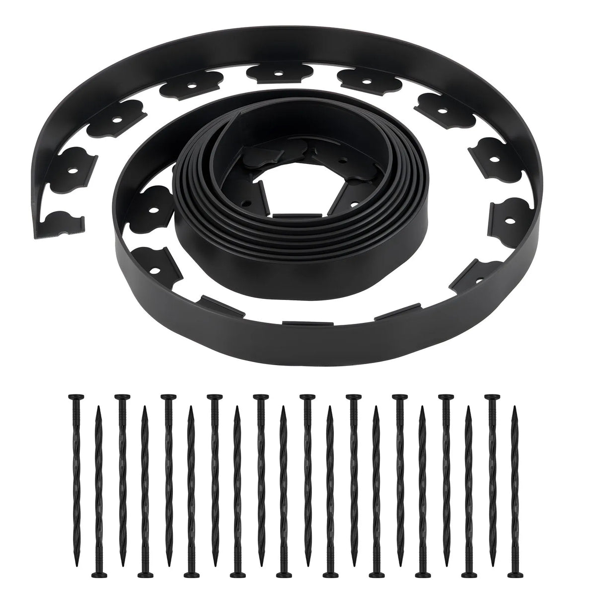 VEVOR plastmasas dārza apmale 600 x 5 cm ar 120 stiprinājuma tapām, elastīga zāliena apmales lenta bez rakšanas, UV izturīga mini apmale puķu dobēm, celiņiem, pagalmam un bruģim - ZEMLETES.LV