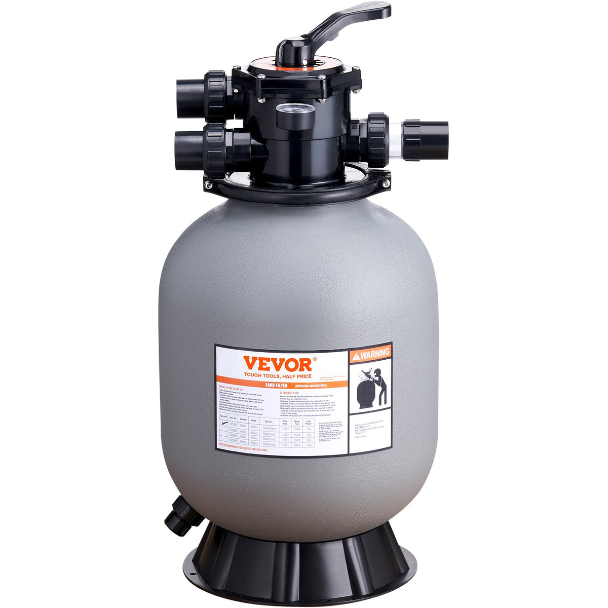 VEVOR Swimming Pool Sand Filter 406 mm, Flow Rate up to 132 l/min, for Above-Ground and In-Ground Pools, with 7-Position Multifunction Valve (Filtration, Backwash, Rinse, Recirculation, Drain, Winter, Closed Mode)