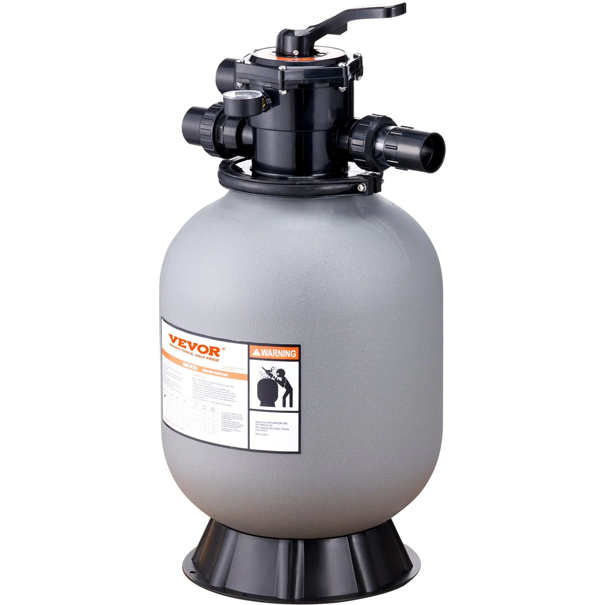 VEVOR Swimming Pool Sand Filter 406 mm, Flow Rate up to 132 l/min, for Above-Ground and In-Ground Pools, with 7-Position Multifunction Valve (Filtration, Backwash, Rinse, Recirculation, Drain, Winter, Closed Mode)