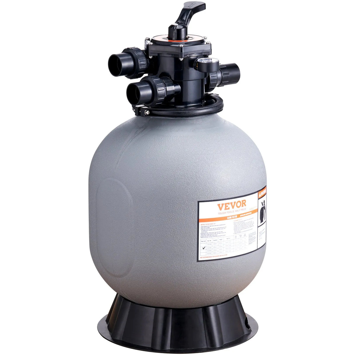 VEVOR Pool Sand Filter 48 cm, Flow up to 10.2 m³/h, Above Ground and In-Ground Pools, 7-Position Multiport Valve (Filter, Rinse, Backwash, Recirculate, Drain, Winter, Closed)