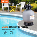 VEVOR baseina smilšu filtrs 48 cm, plūsma līdz 10,2 m³/h, virszemes un zemē ieraktiem baseiniem, 7-pozīciju daudzportu vārsts (filtrēšana, skalošana, atskalošana, recirkulācija, novade, ziema, slēgts)