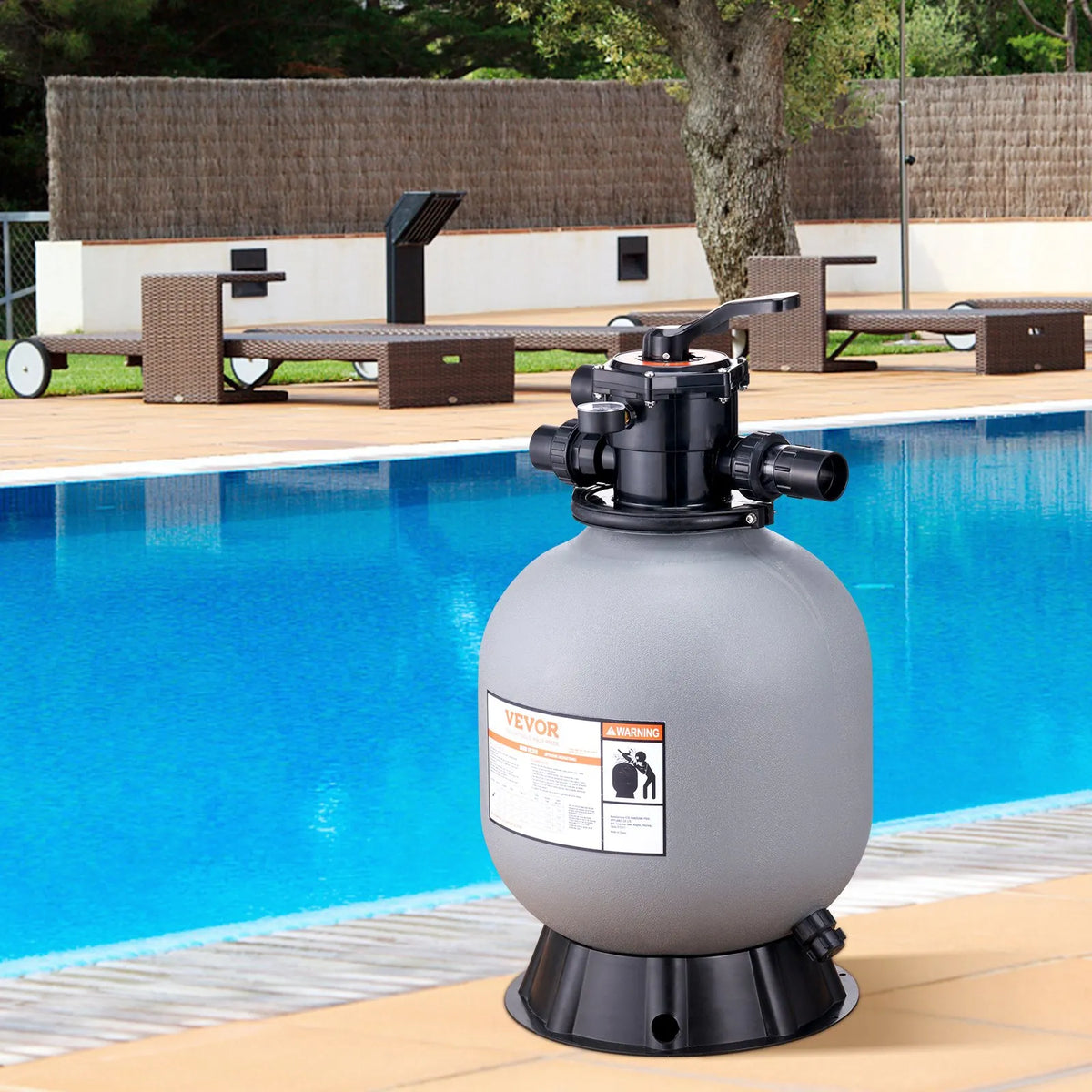 VEVOR Pool Sand Filter 48 cm, Flow up to 10.2 m³/h, Above Ground and In-Ground Pools, 7-Position Multiport Valve (Filter, Rinse, Backwash, Recirculate, Drain, Winter, Closed)
