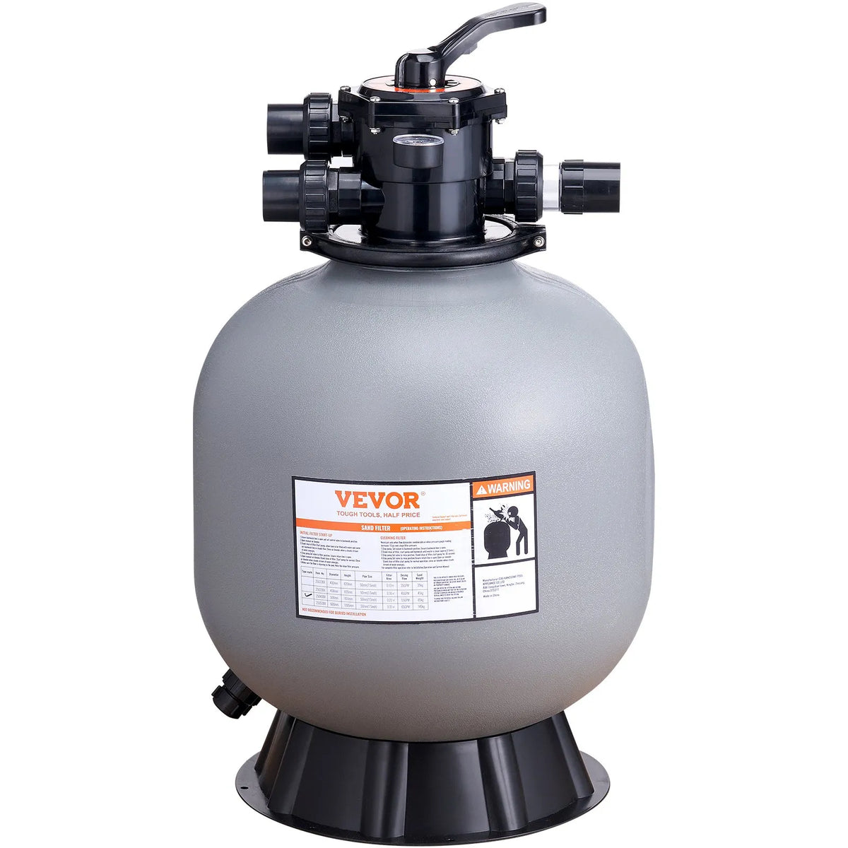 VEVOR Pool Sand Filter System 55.9 cm, Flow Rate up to 12.5 m³/h, for Above-Ground and In-Ground Pools, 7-Position Multiport Valve (Filter, Backwash, Rinse, Recirculate, Drain, Winter Mode, Closed)