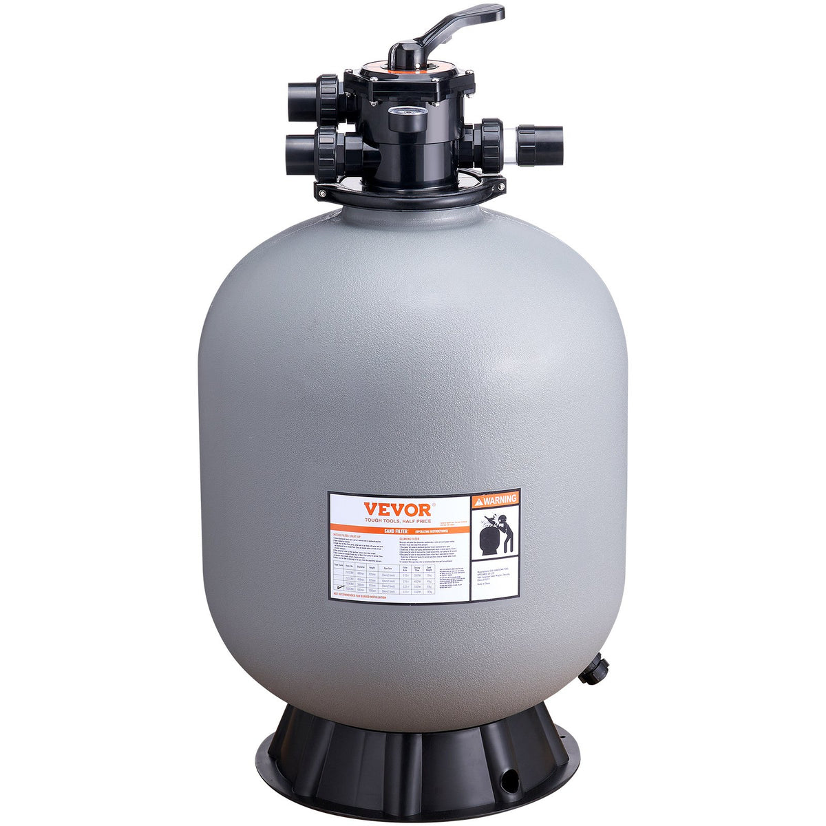 VEVOR Swimming Pool Sand Filter 610 mm, Flow Rate up to 246 l/min, for Above-Ground and In-Ground Pools, with 7-Position Multifunction Valve (Filtration, Backwash, Rinse, Recirculation, Drain, Winter, Closed Mode)
