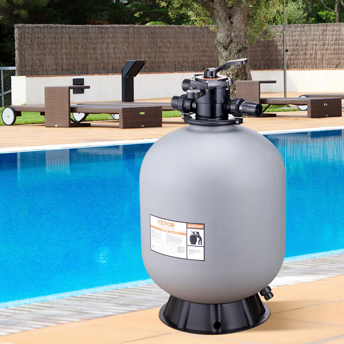 VEVOR Swimming Pool Sand Filter 610 mm, Flow Rate up to 246 l/min, for Above-Ground and In-Ground Pools, with 7-Position Multifunction Valve (Filtration, Backwash, Rinse, Recirculation, Drain, Winter, Closed Mode)