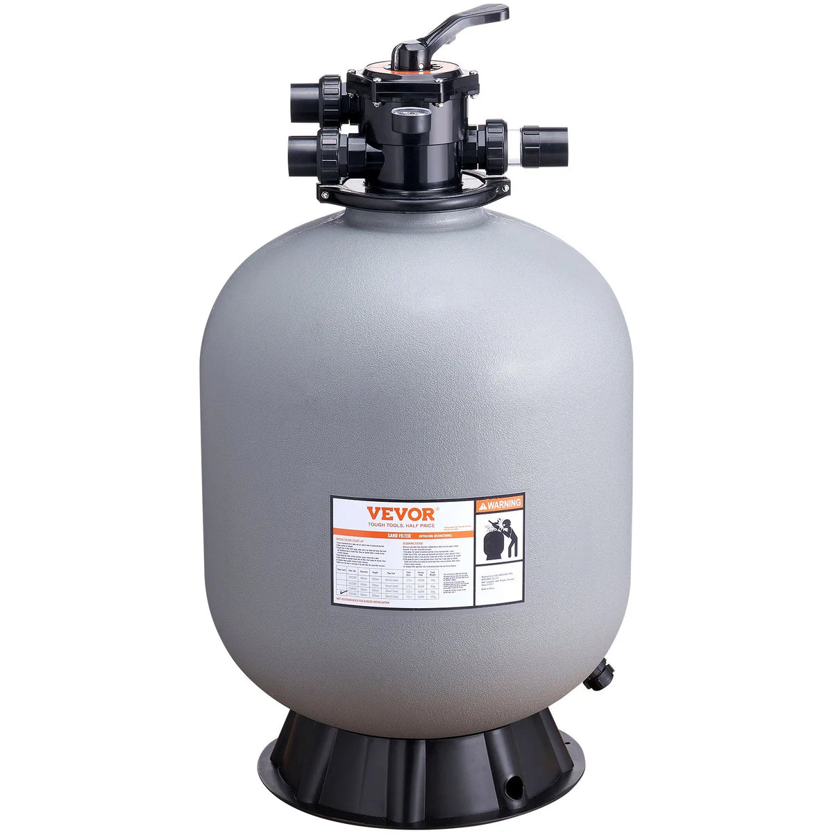 VEVOR Swimming Pool Sand Filter 610 mm, Flow Rate up to 246 l/min, for Above-Ground and In-Ground Pools, with 7-Position Multifunction Valve (Filtration, Backwash, Rinse, Recirculation, Drain, Winter, Closed Mode)