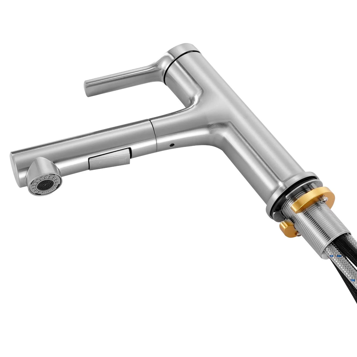 VEVOR Kitchen Mixer Tap with Pull-Out Spout and Button Switch, Single Handle, Brushed Nickel