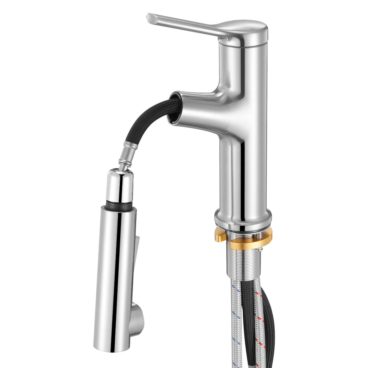 VEVOR Kitchen Mixer Tap with Pull-Out Spout and Button Switch, Single Handle, Brushed Nickel