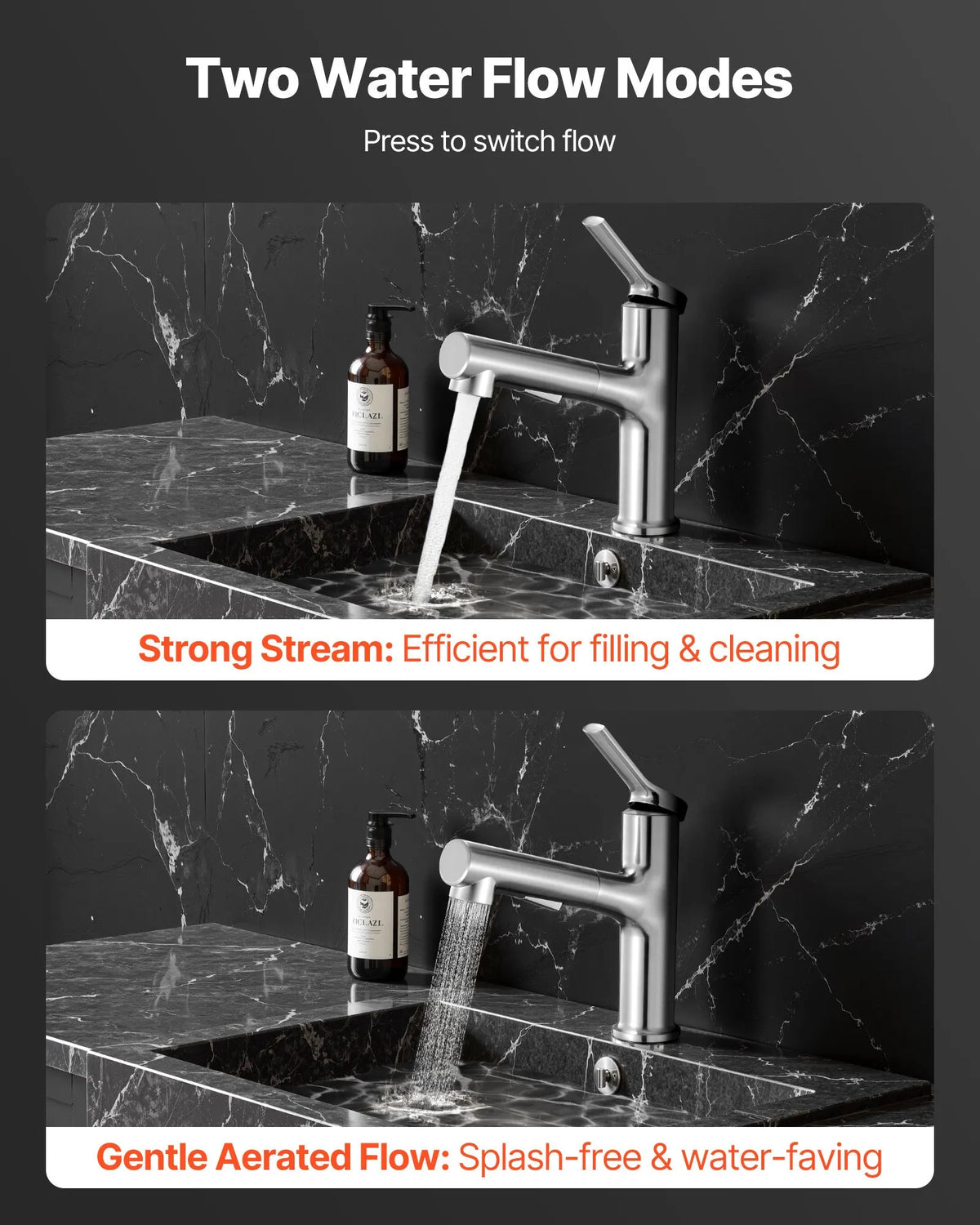VEVOR Kitchen Mixer Tap with Pull-Out Spout and Button Switch, Single Handle, Brushed Nickel