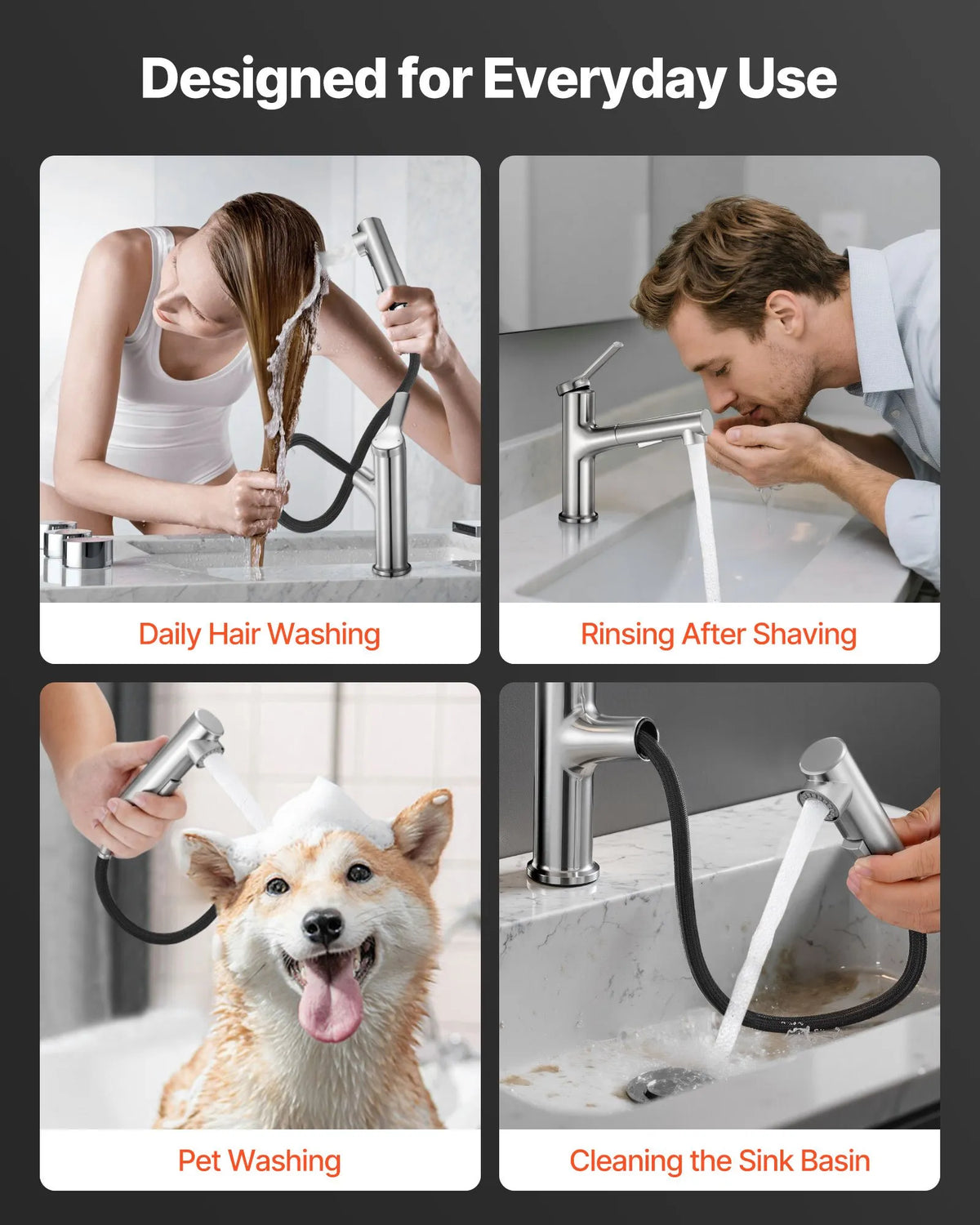 VEVOR Kitchen Mixer Tap with Pull-Out Spout and Button Switch, Single Handle, Brushed Nickel